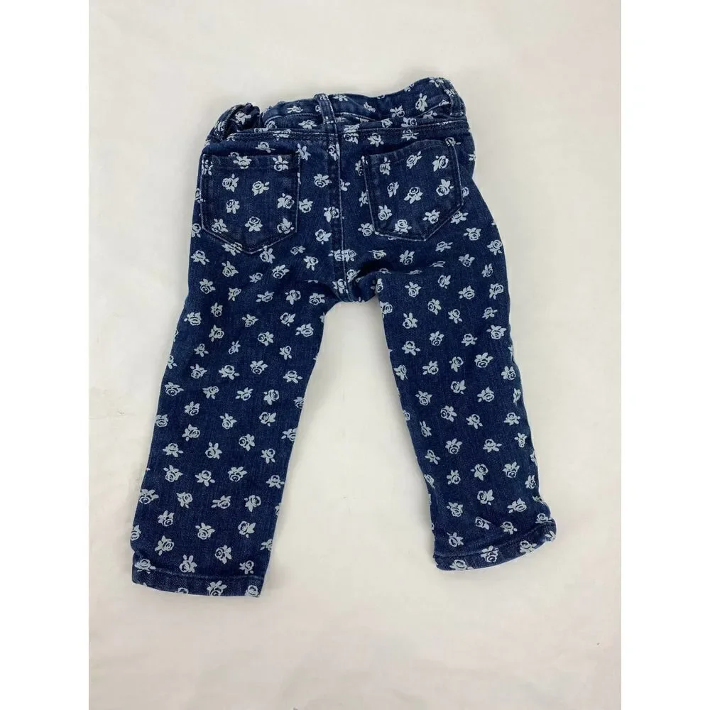 Osh Kosh B'Gosh Rose Print Jeans Blue Denim Adjustable Waist - Todder Size 2T